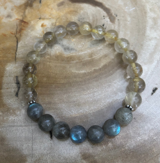 Citrine & Blue Flash Labradorite Stretch Bracelet! Natural Gemstones!